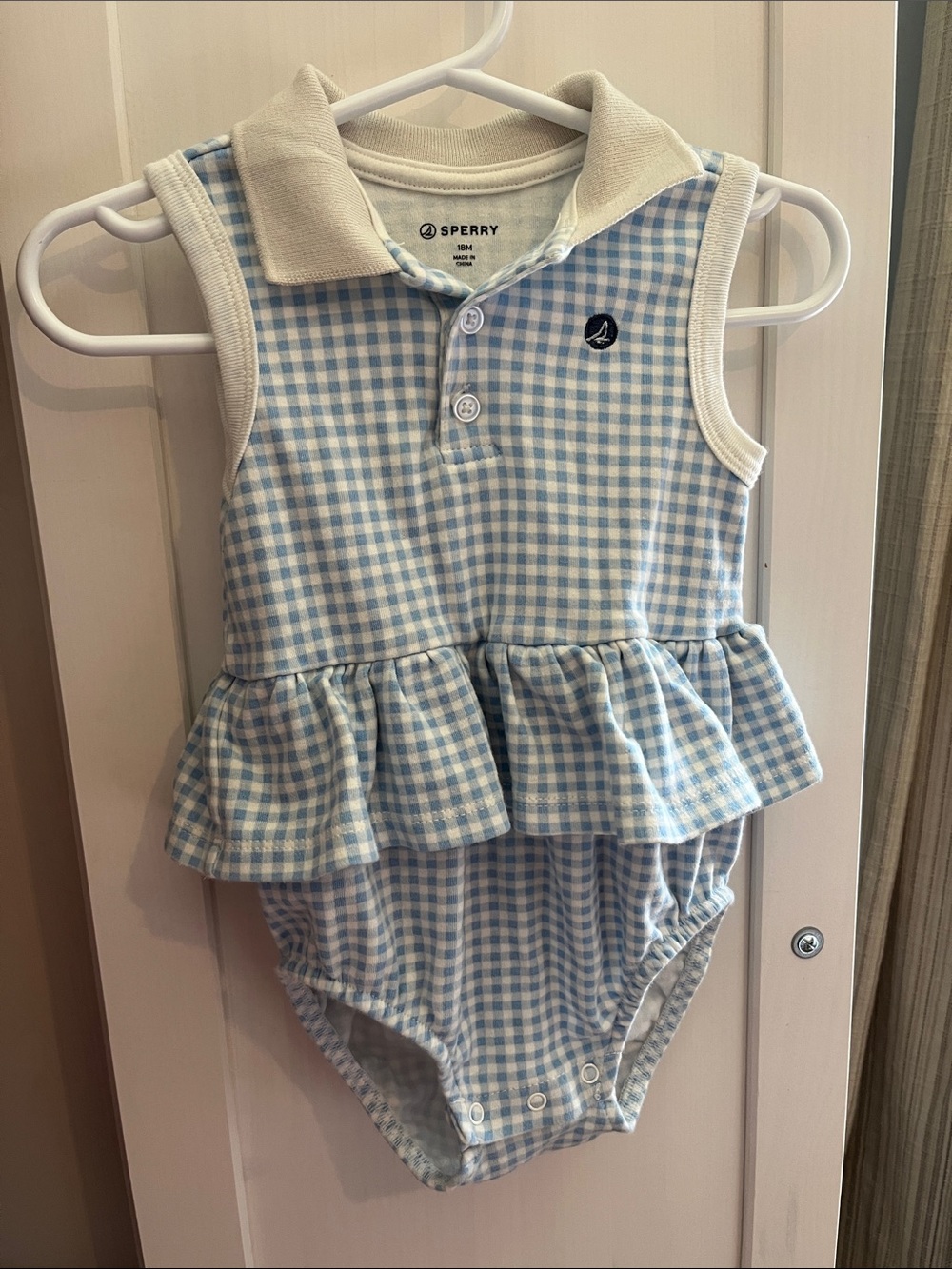 Sperry Gingham Sleeveless Peplum Romper